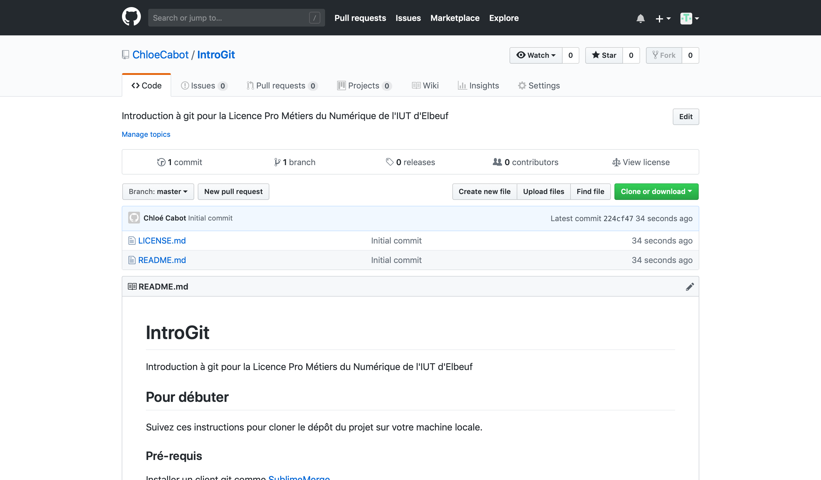 Le projet à jour sur GitHub